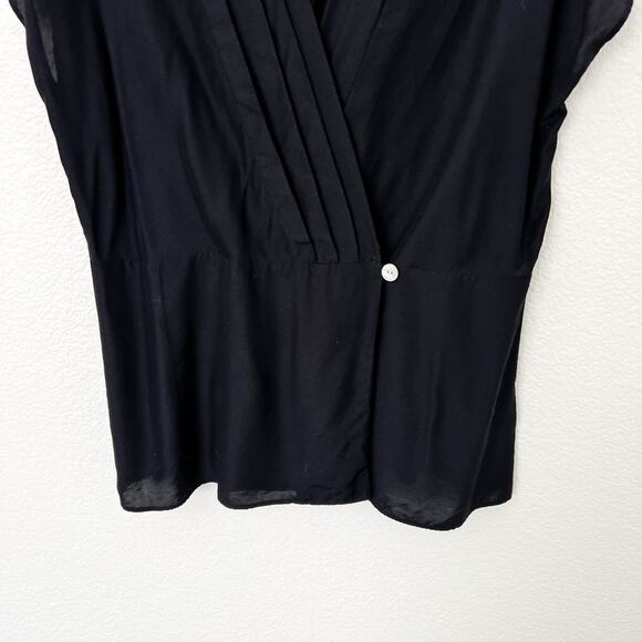 [Icelandic Design] Black Surplice Wrap Pleated Front Blouse Bamboo Silk Blend L - Picture 7 of 10
